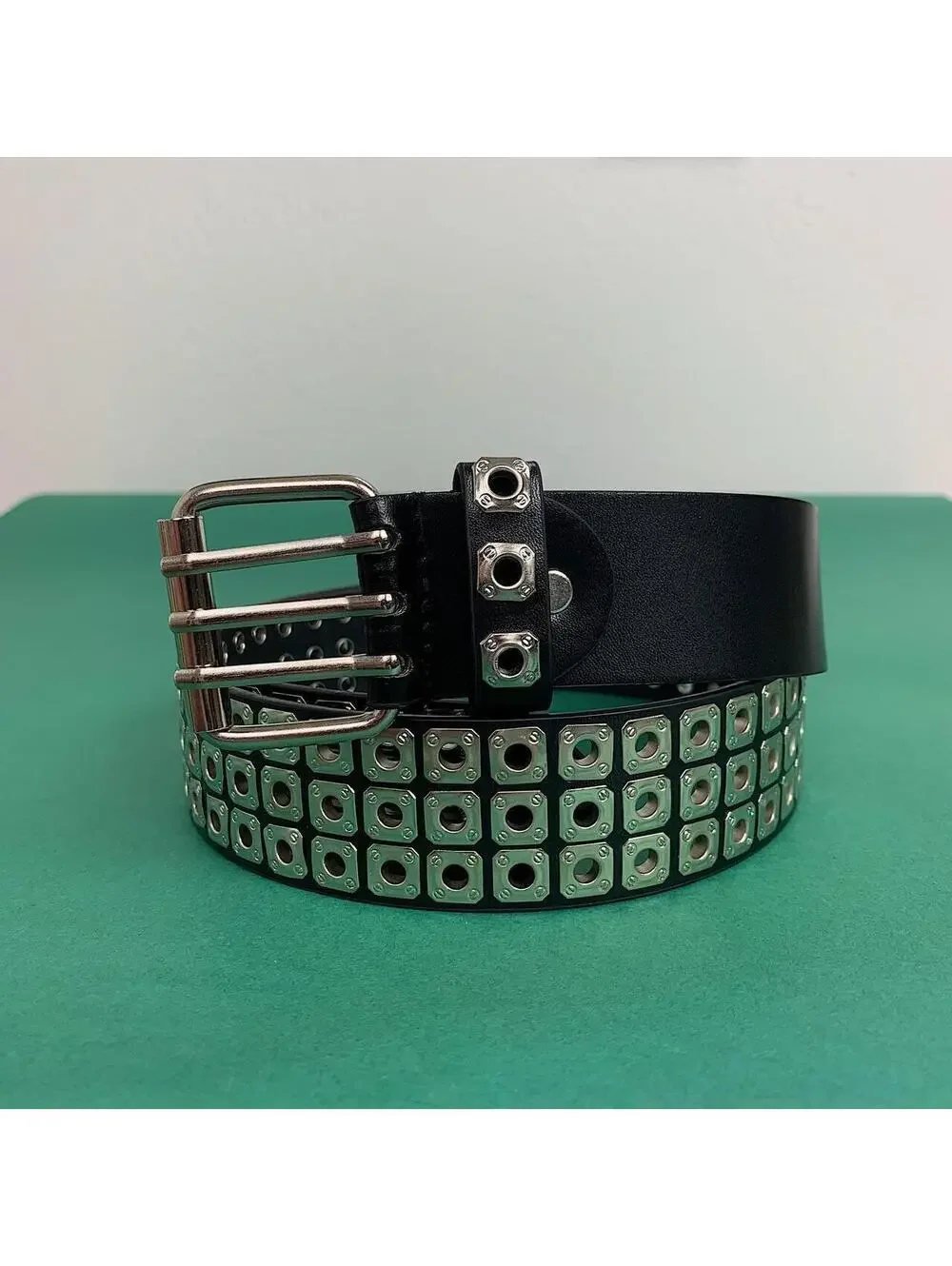 Cyber Grunge y2k 2000s vintage style light silver studded belt. Nice quality